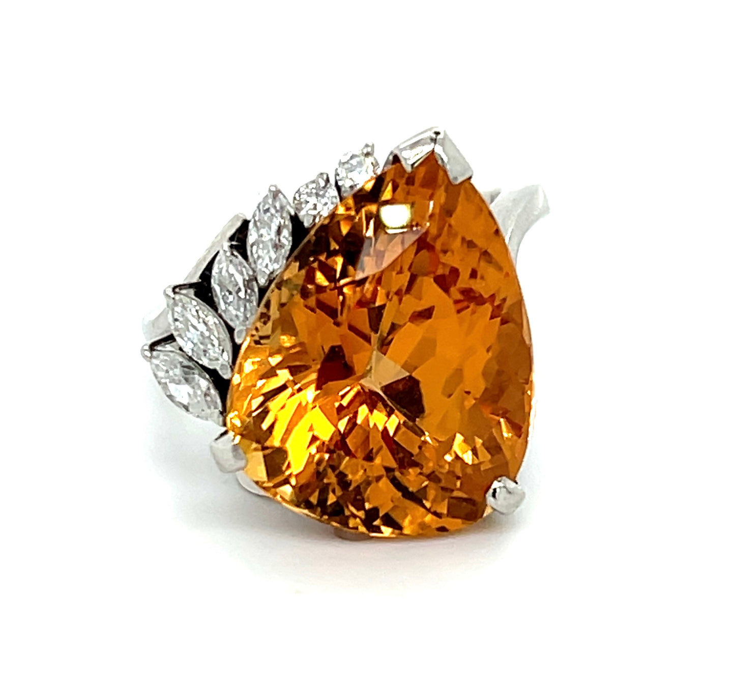 15.61ct Pear Shaped Topaz Ring Platinum (Vintage Circa 1950s) .35ct Diamonds