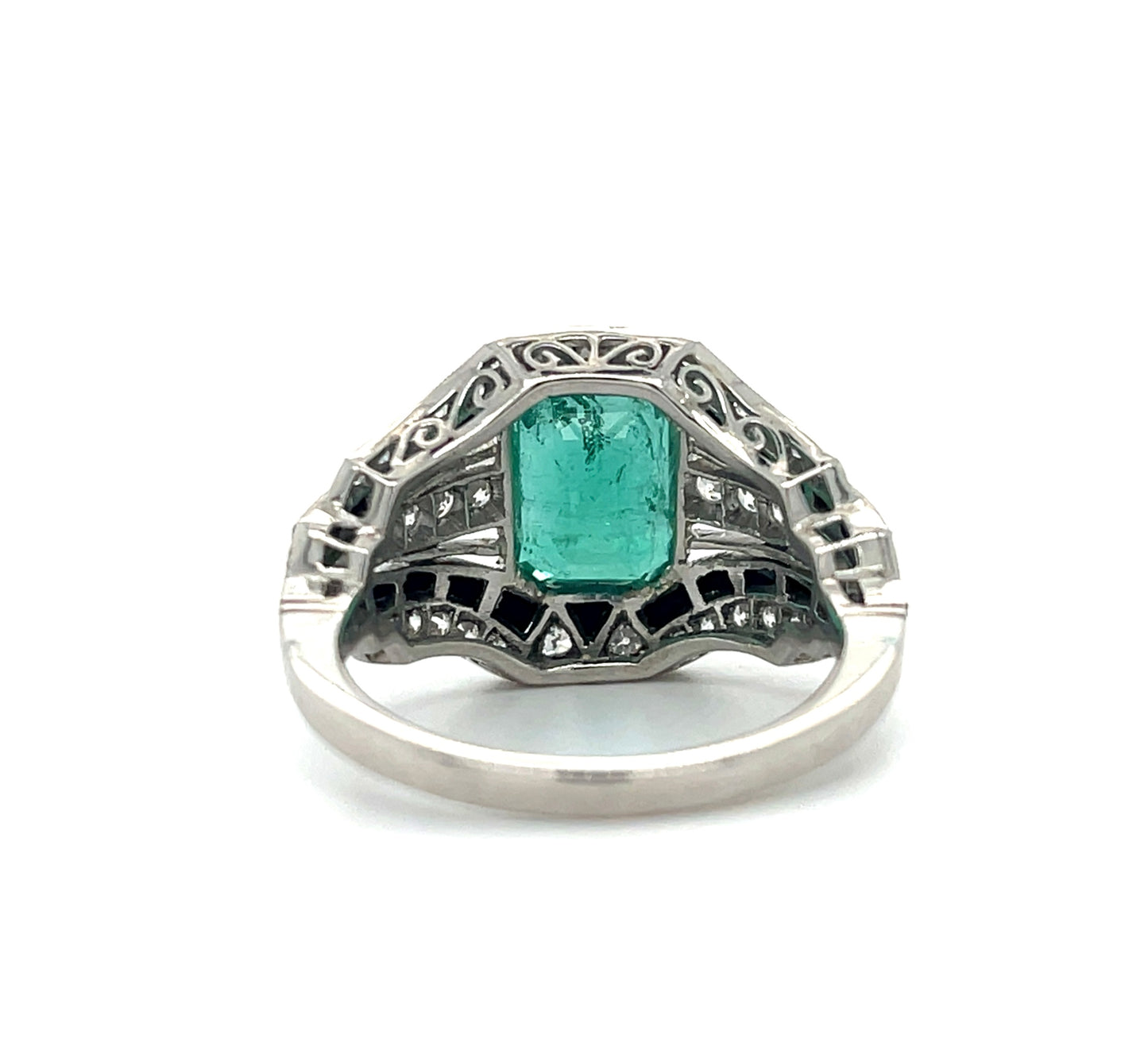 2.40ct Emerald Handmade Ring Platinum .59ct Diamonds and Onyx