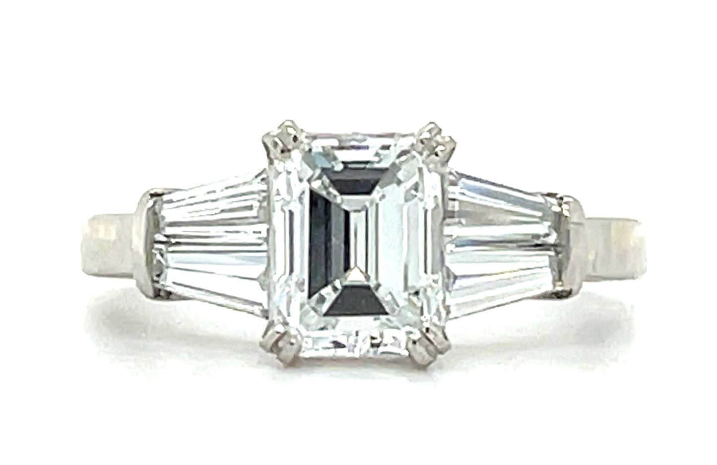 1.41ct Emerald Cut Diamond GIA D VVS2 Platinum Ring .85ct Modified Baguette Diamonds