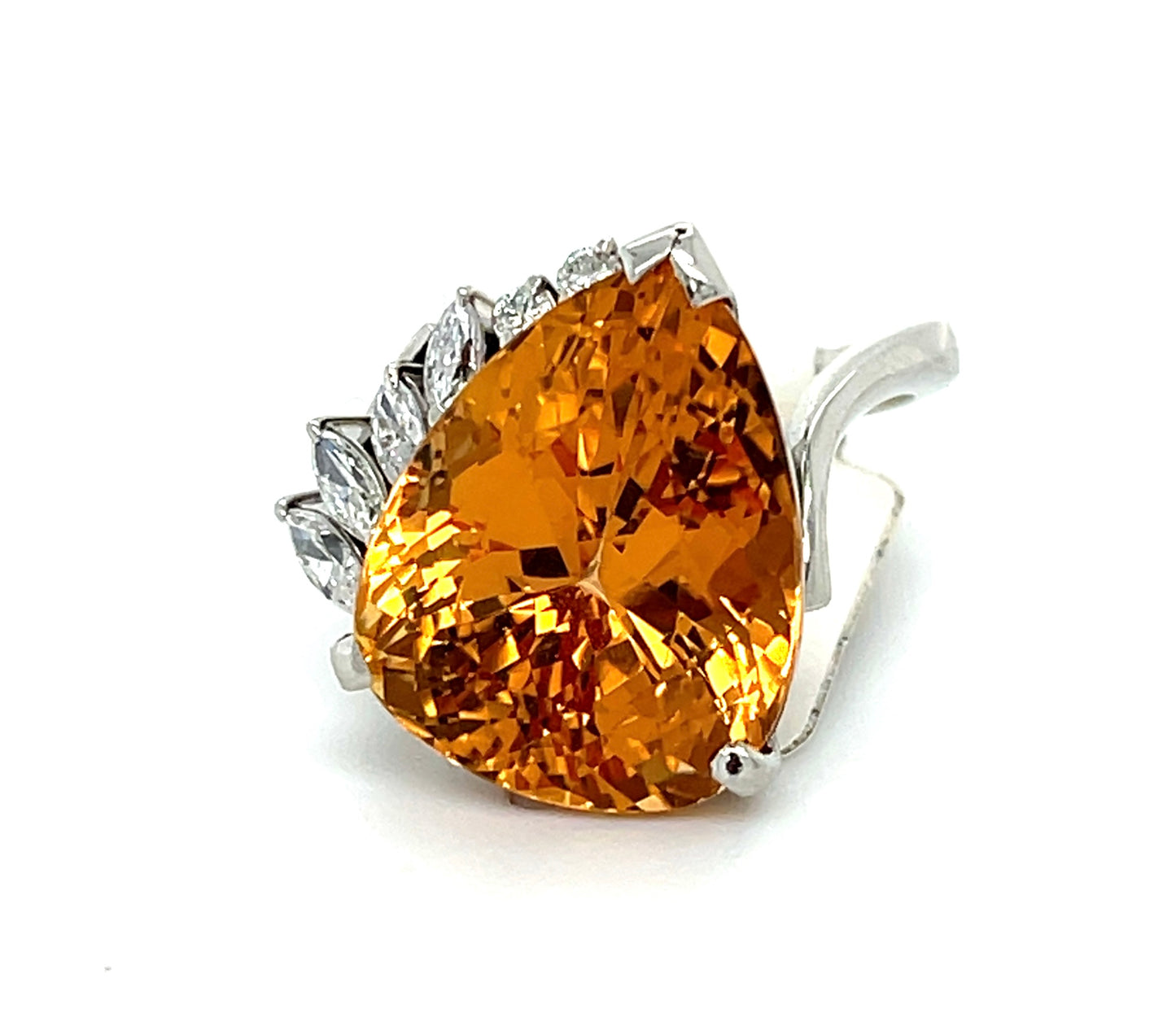 15.61ct Pear Shaped Topaz Ring Platinum (Vintage Circa 1950s) .35ct Diamonds