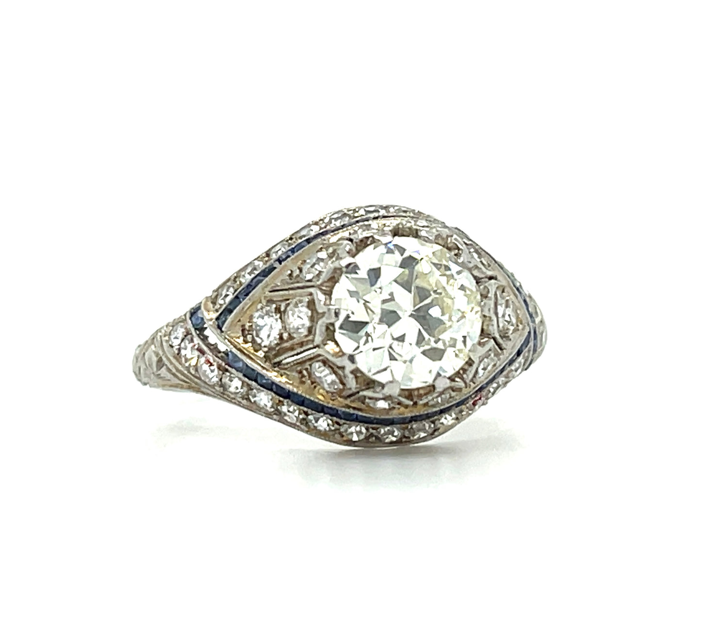 Art Deco (Circa 1920s) 1.25ct Old European Cut Diamond .64ct SD Platinum Antique Ring