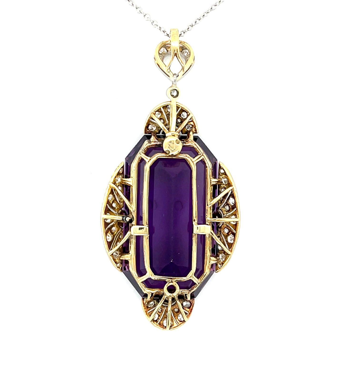 Edwardian (Circa 1900s) 40ct Amethyst Platinum over 18KY Gold Antique Pendant 1ct Diamonds