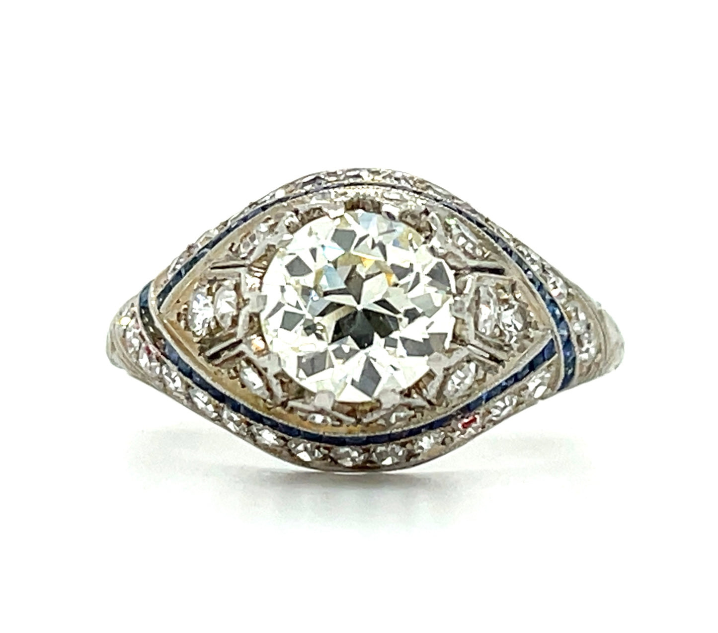 Art Deco (Circa 1920s) 1.25ct Old European Cut Diamond .64ct SD Platinum Antique Ring
