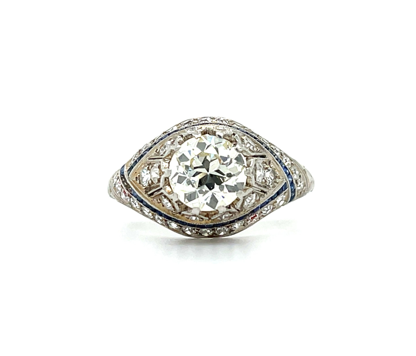 Art Deco (Circa 1920s) 1.25ct Old European Cut Diamond .64ct SD Platinum Antique Ring