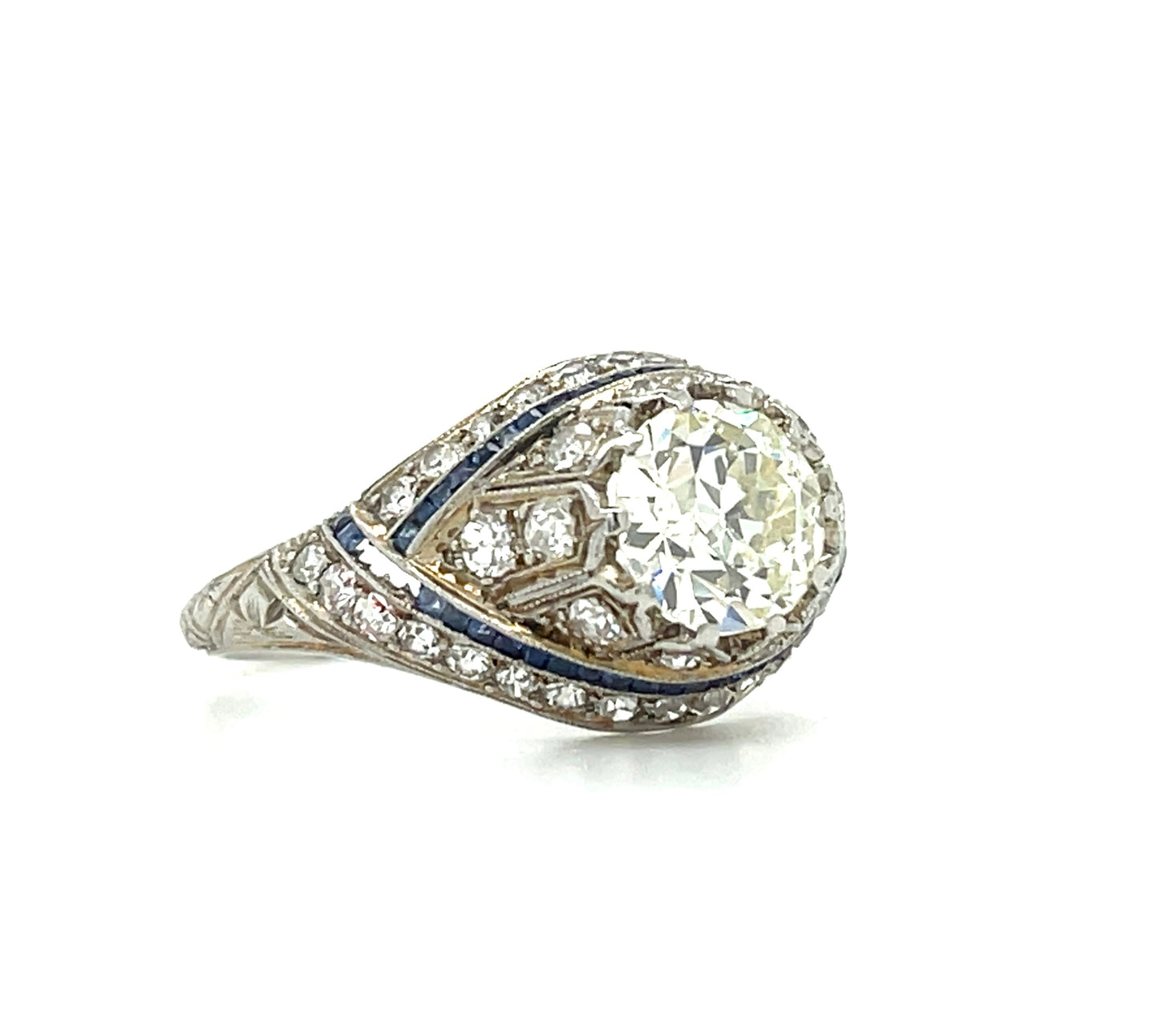 Art Deco (Circa 1920s) 1.25ct Old European Cut Diamond .64ct SD Platinum Antique Ring
