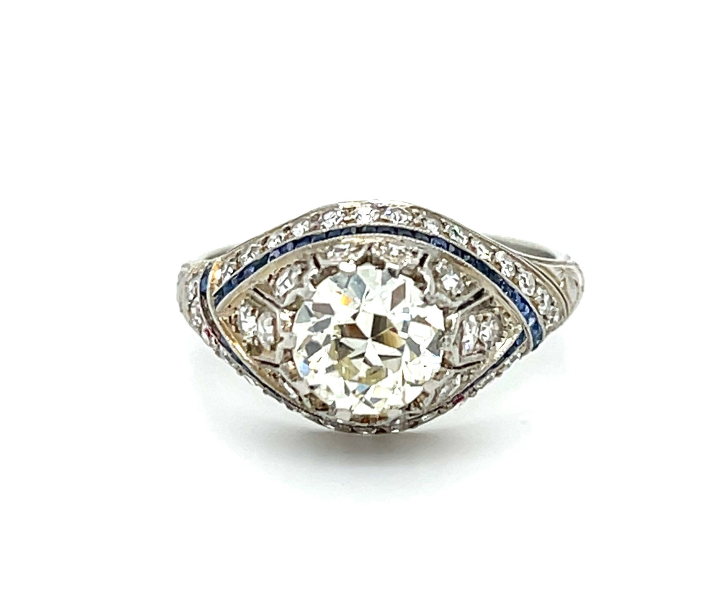 Art Deco (Circa 1920s) 1.25ct Old European Cut Diamond .64ct SD Platinum Antique Ring
