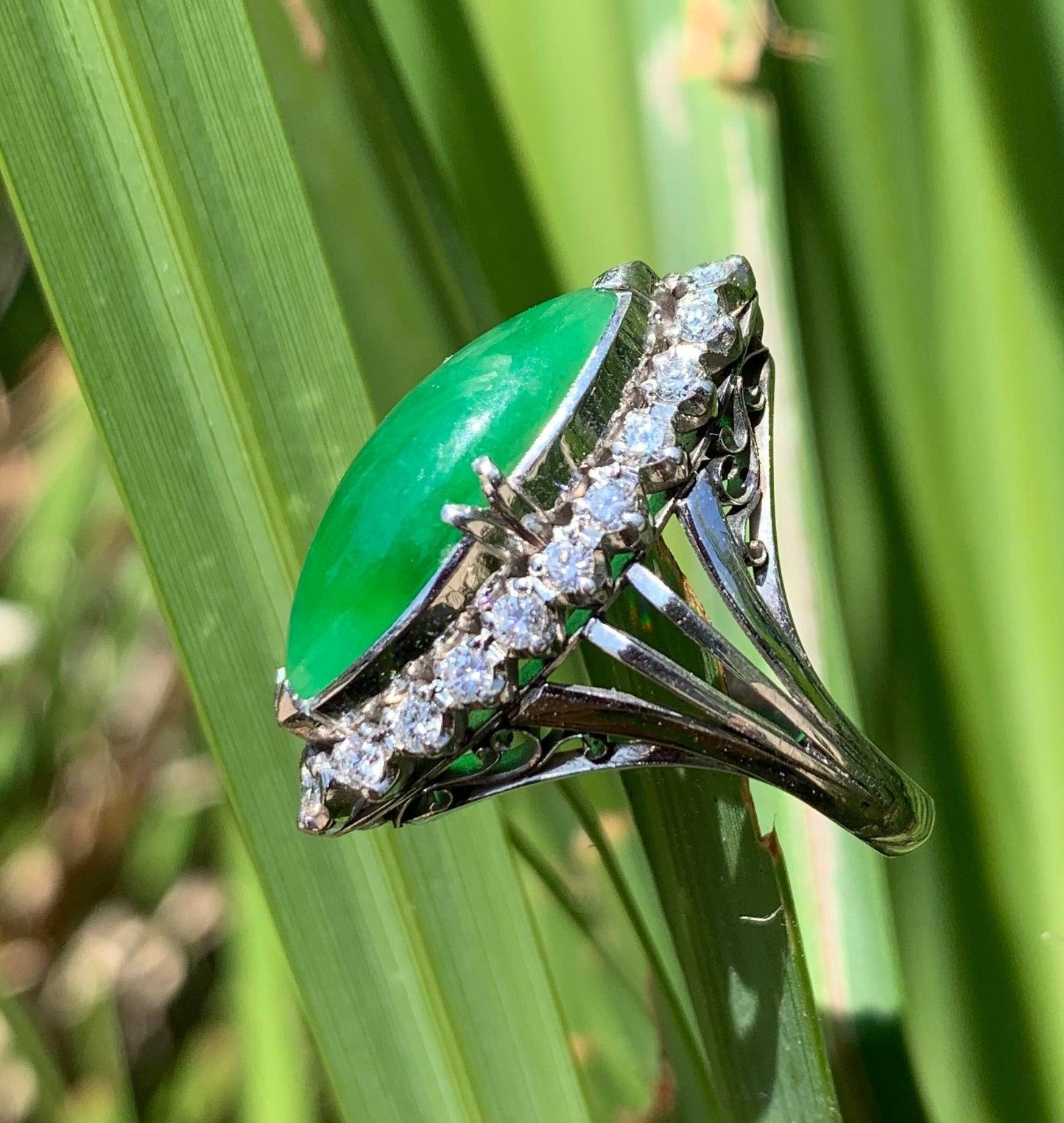 PT GIA A Jade 6ct Dia .58ct 1960s Vintage Estate Ring