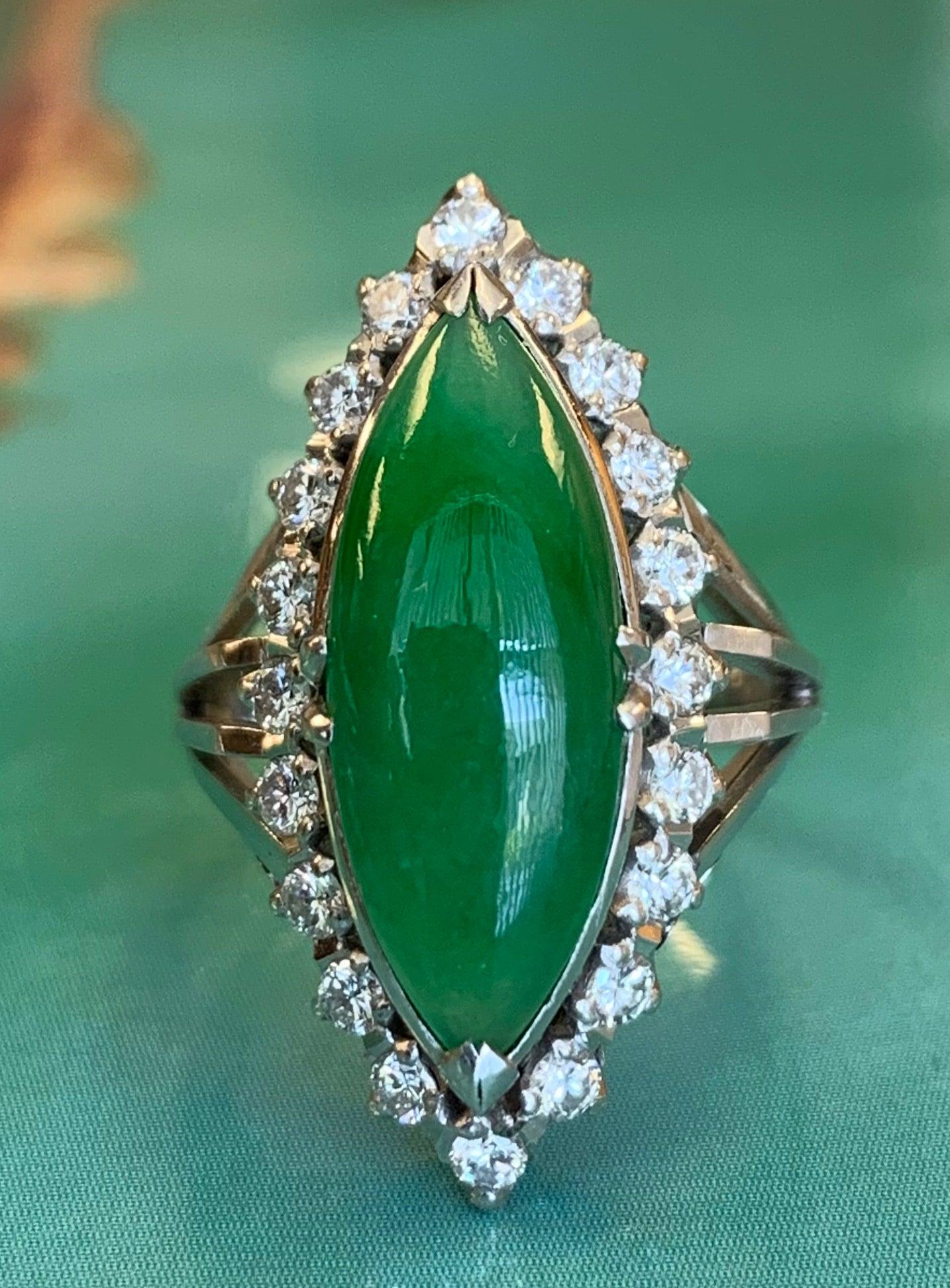 PT GIA A Jade 6ct Dia .58ct 1960s Vintage Estate Ring