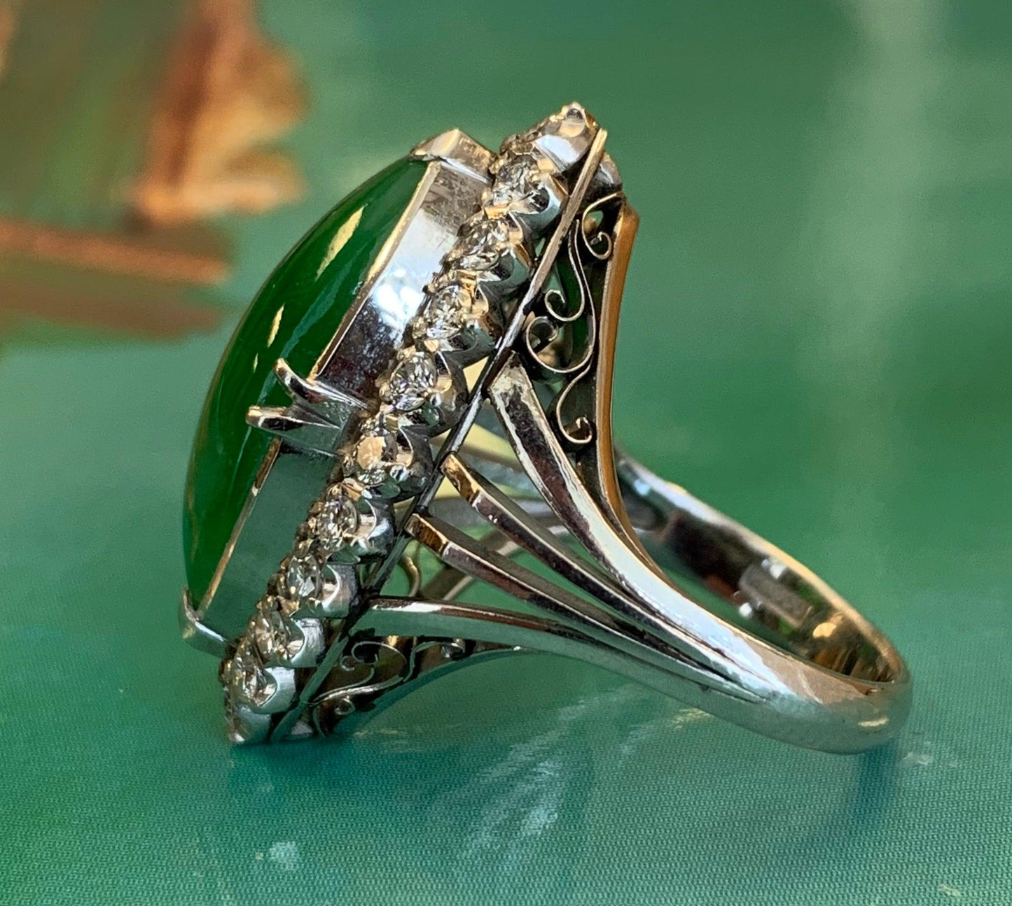 PT GIA A Jade 6ct Dia .58ct 1960s Vintage Estate Ring