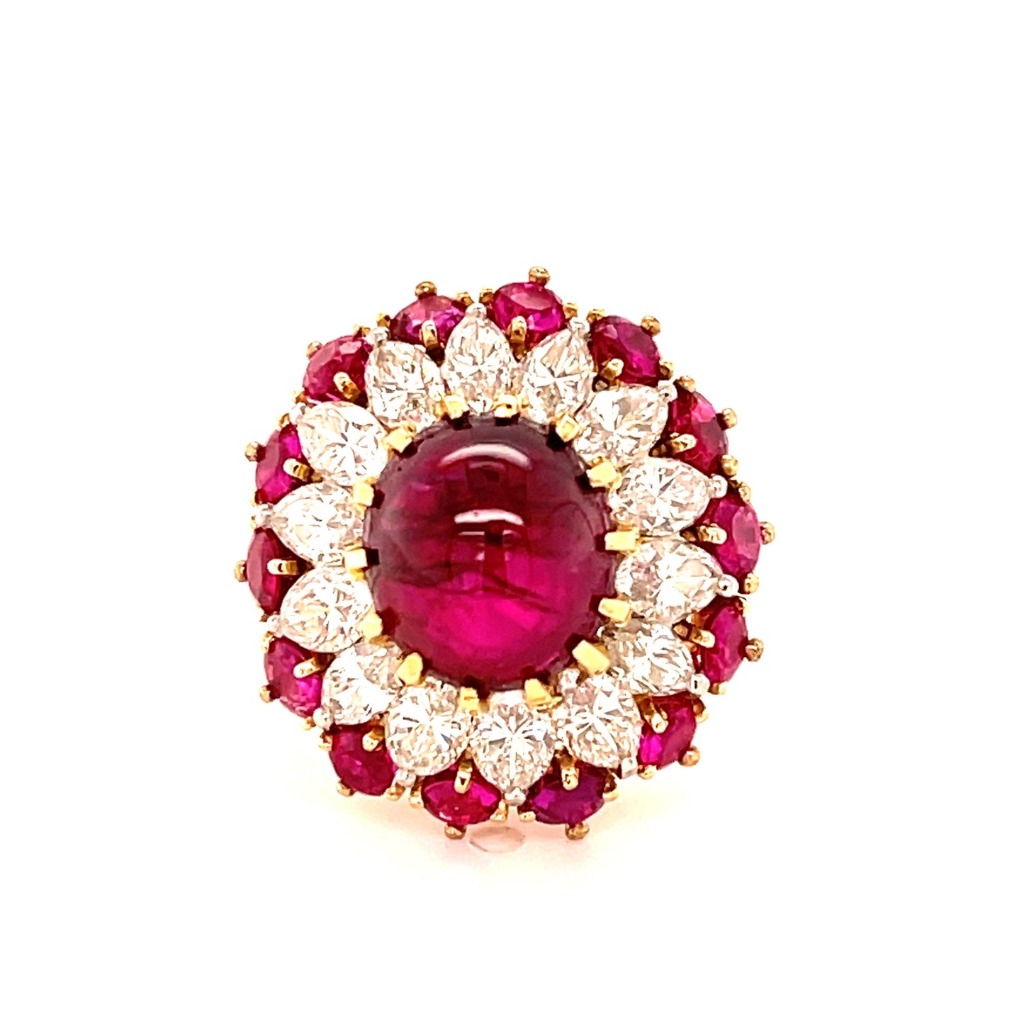 (1960s) Ring 18KY | GIA #6204539439 No Heat Burma Cab Ruby 4.91ct 2ct Dia