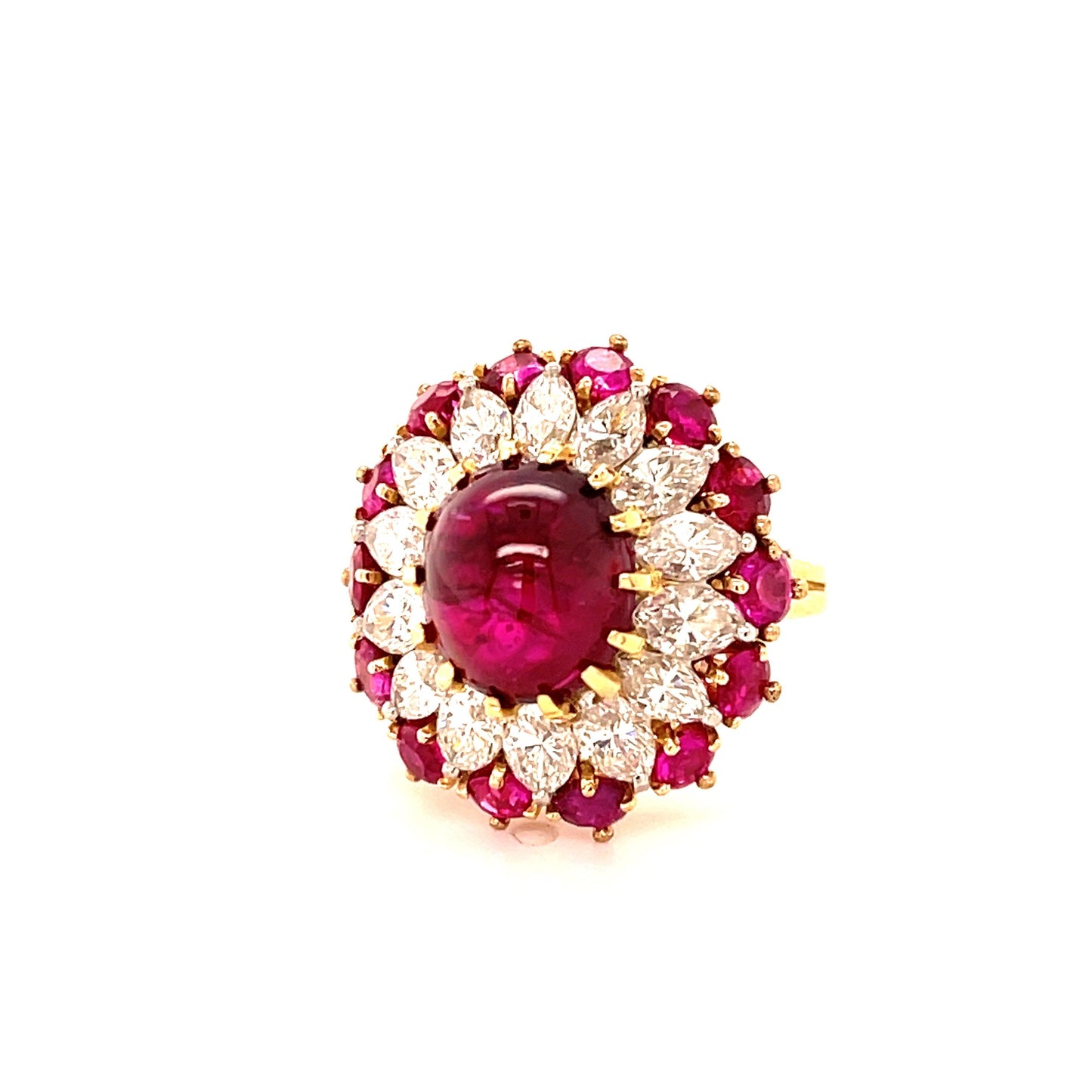 (1960s) Ring 18KY | GIA #6204539439 No Heat Burma Cab Ruby 4.91ct 2ct Dia