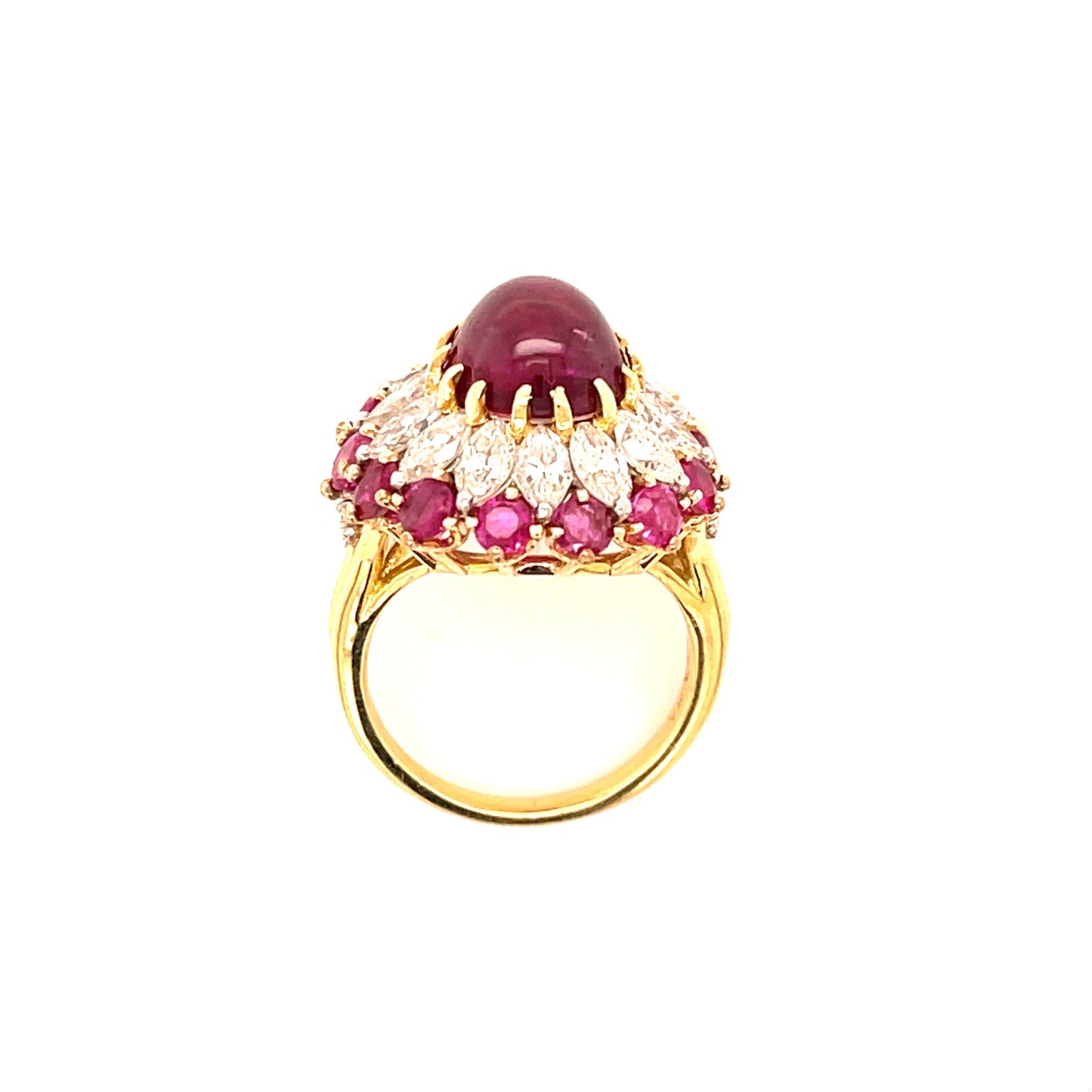 (1960s) Ring 18KY | GIA #6204539439 No Heat Burma Cab Ruby 4.91ct 2ct Dia