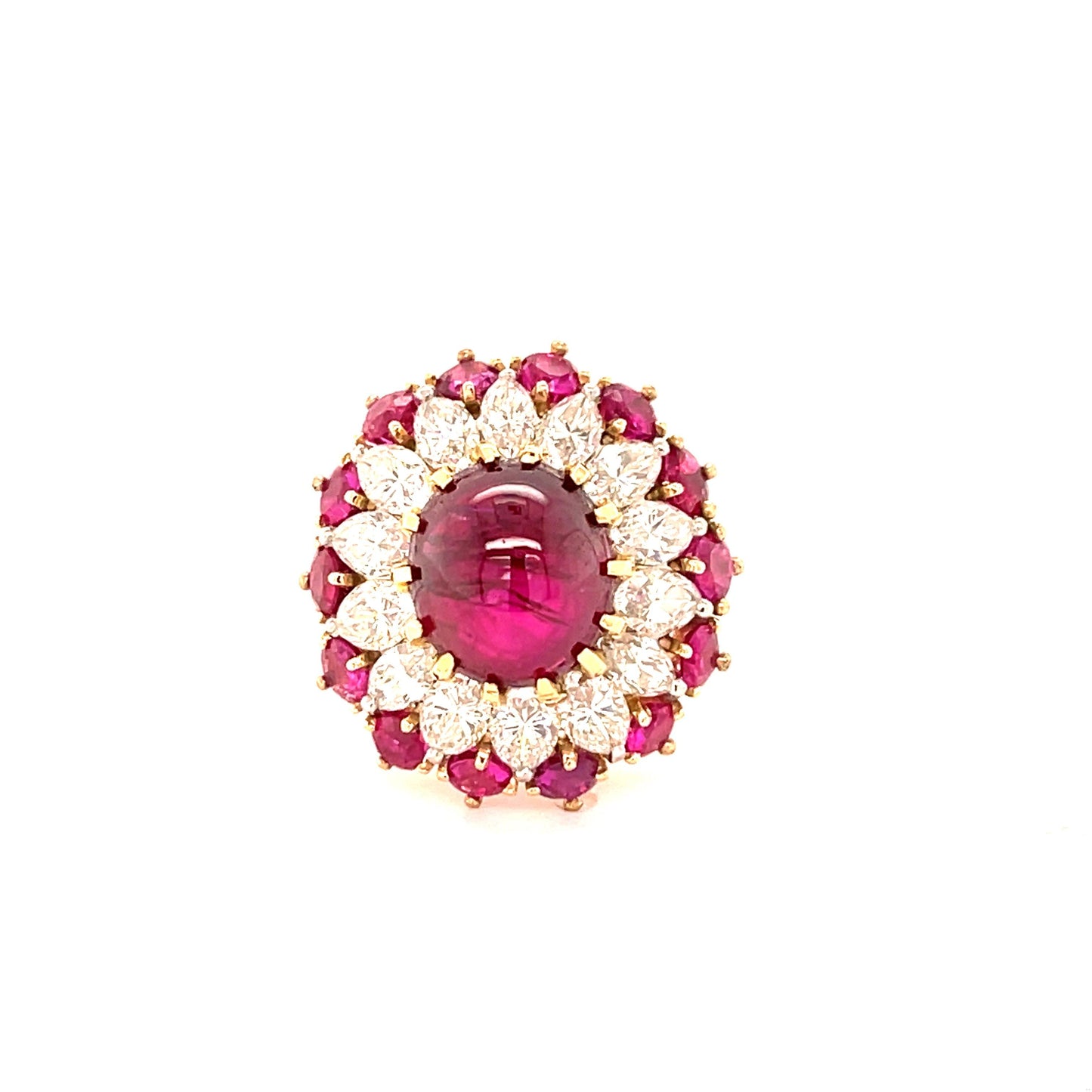 (1960s) Ring 18KY | GIA #6204539439 No Heat Burma Cab Ruby 4.91ct 2ct Dia