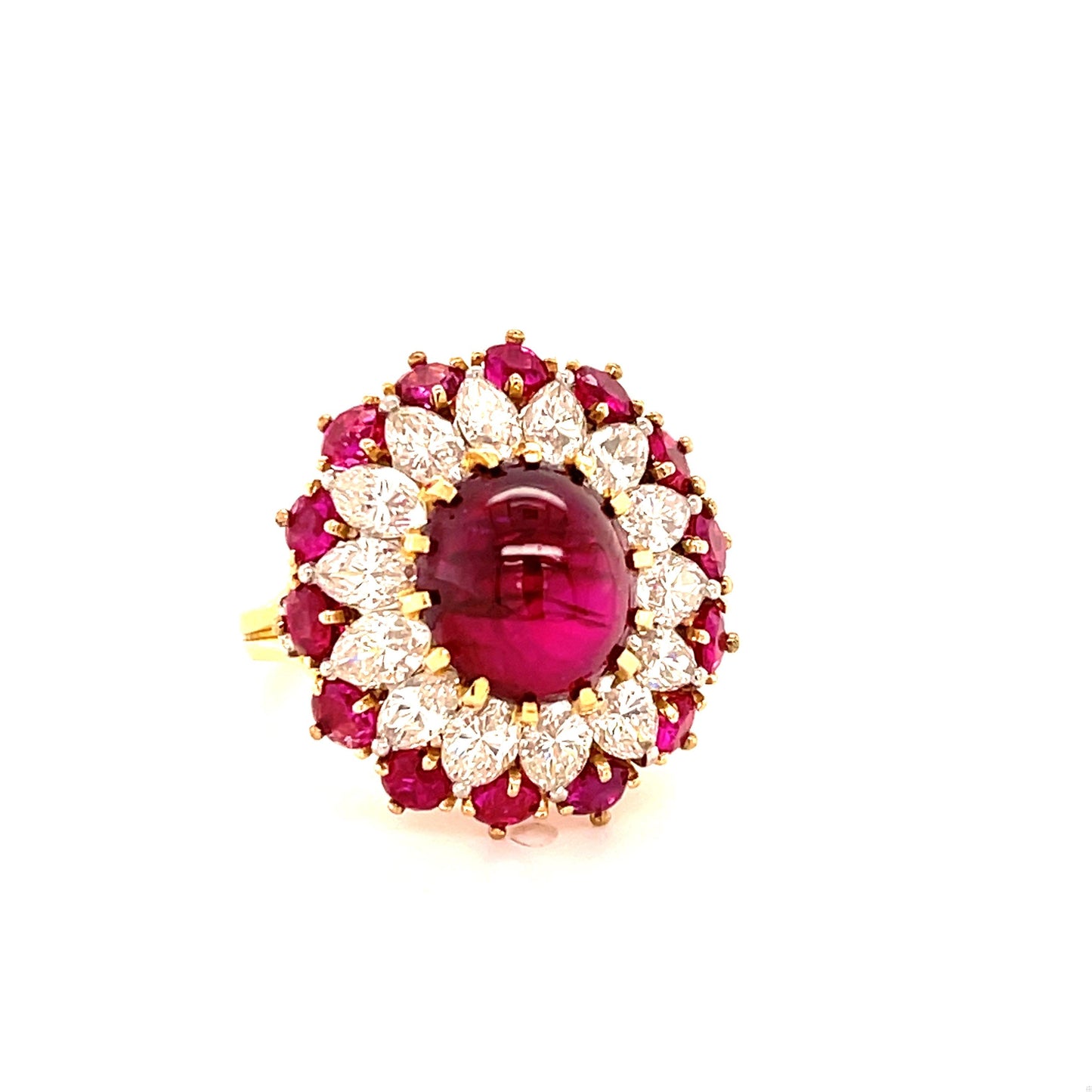 (1960s) Ring 18KY | GIA #6204539439 No Heat Burma Cab Ruby 4.91ct 2ct Dia
