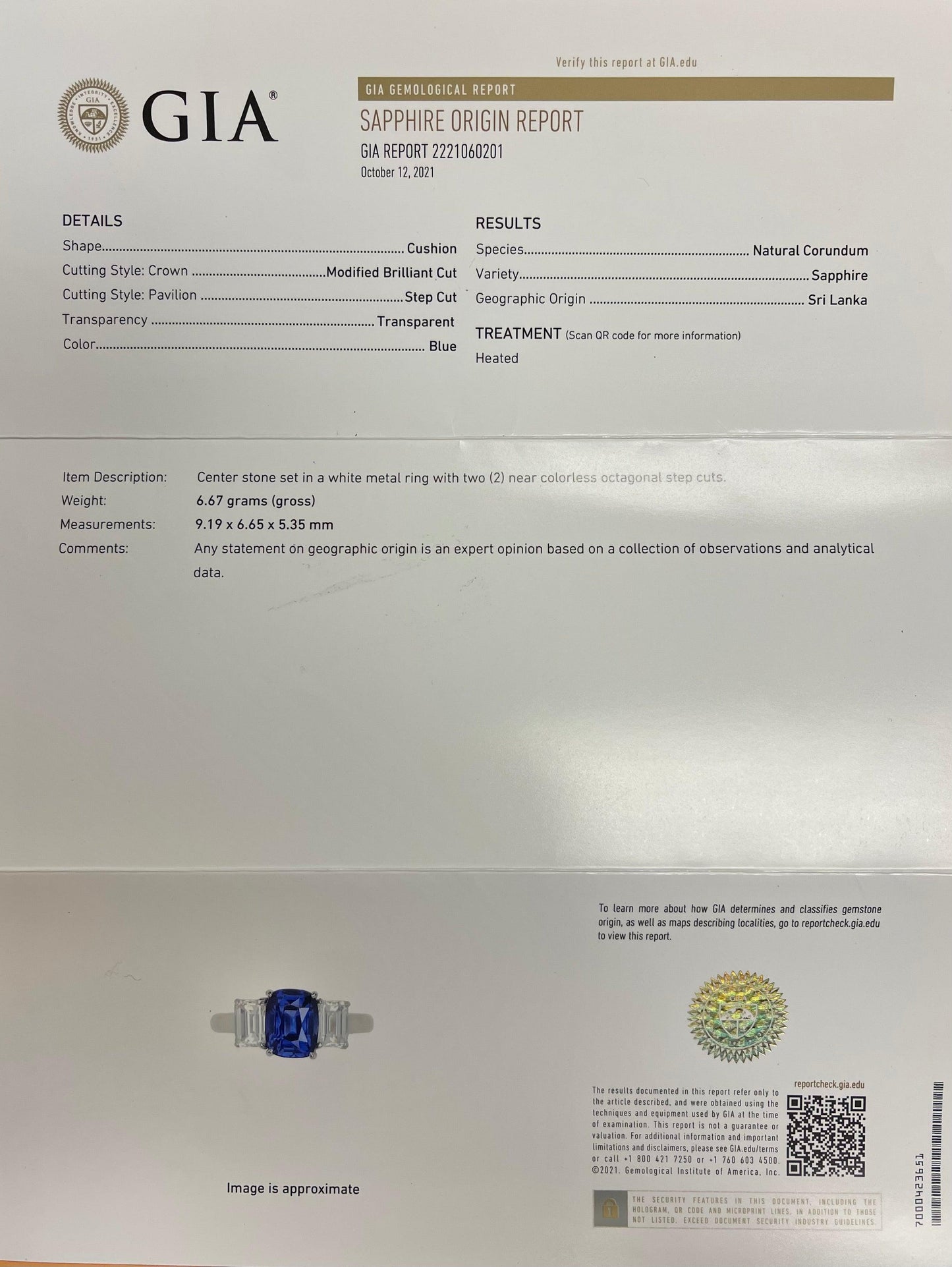 GIA Sapphire 2.42ct and GIA F VVS1 Diamond Ring