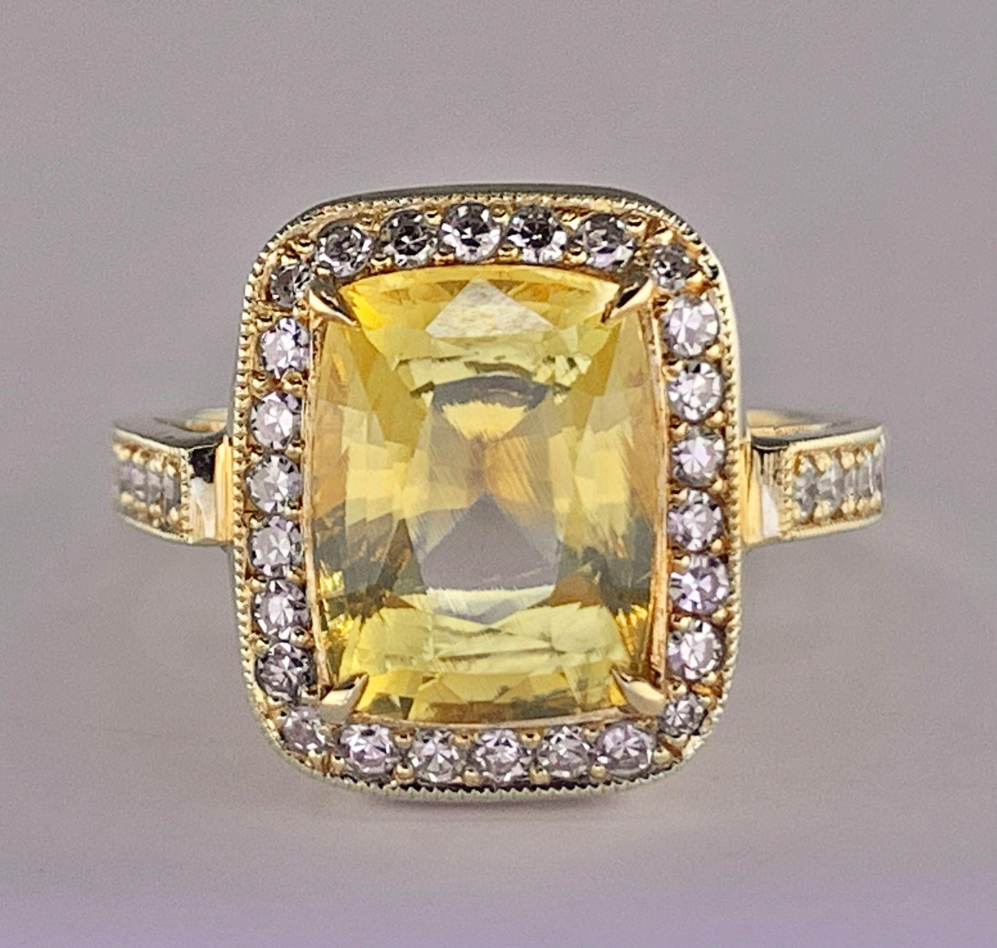GIA Yellow Sapphire 5.60ct and Diamond Ring