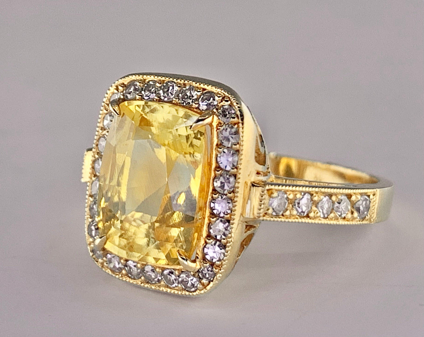 GIA Yellow Sapphire 5.60ct and Diamond Ring