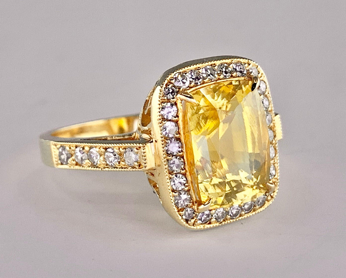 GIA Yellow Sapphire 5.60ct and Diamond Ring