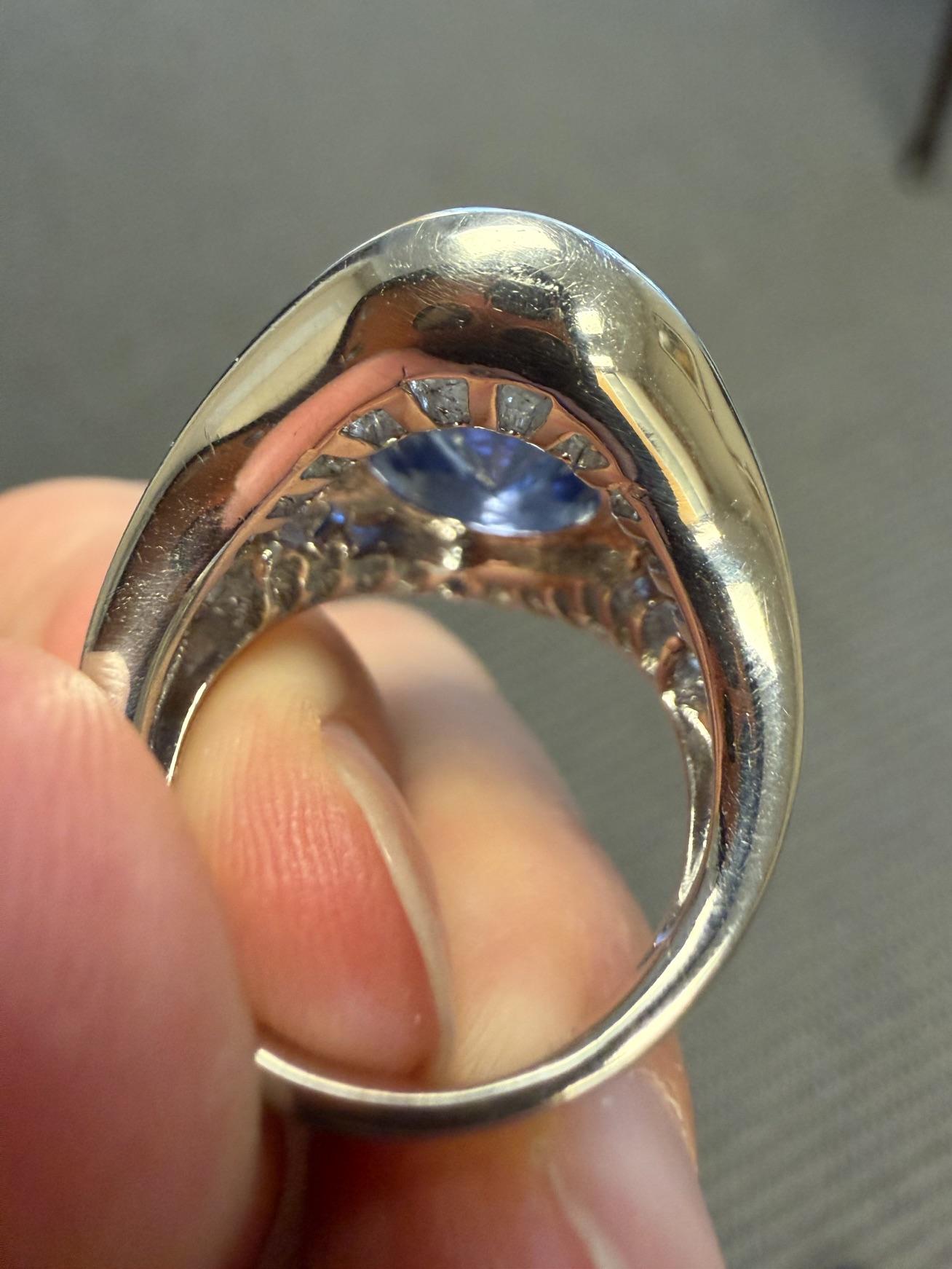 10.01ct Oval Heated Sapphire 4.50ct Baguette + Trillion Diamond Platinum Ring