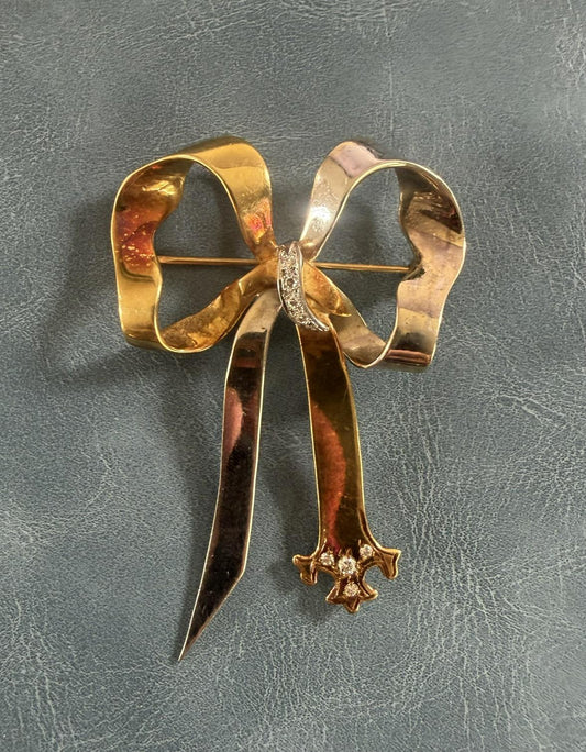 Retro 0.10ct Diamond 18KY Gold 14.50gr Pin Brooch (Vintage 1950s)
