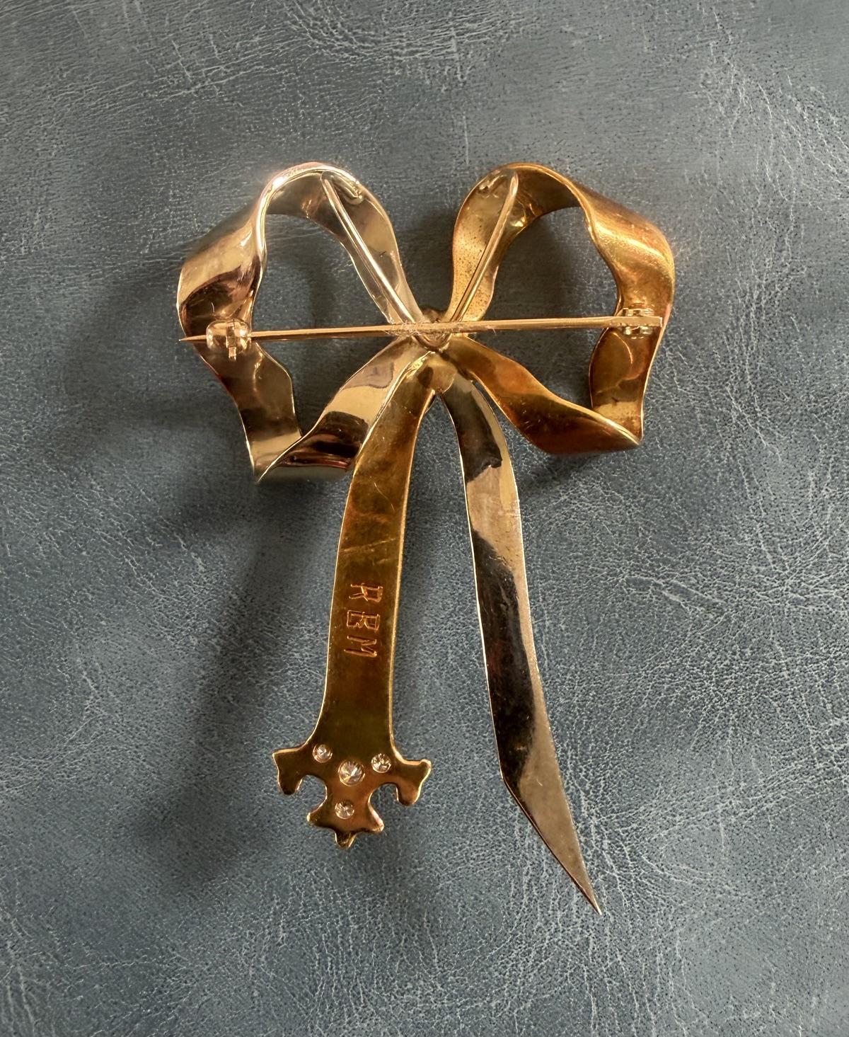 Retro 0.10ct Diamond 18KY Gold 14.50gr Pin Brooch (Vintage 1950s)