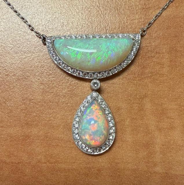 9.25ct Australian Opal .85ct Diamond platinum Pendant