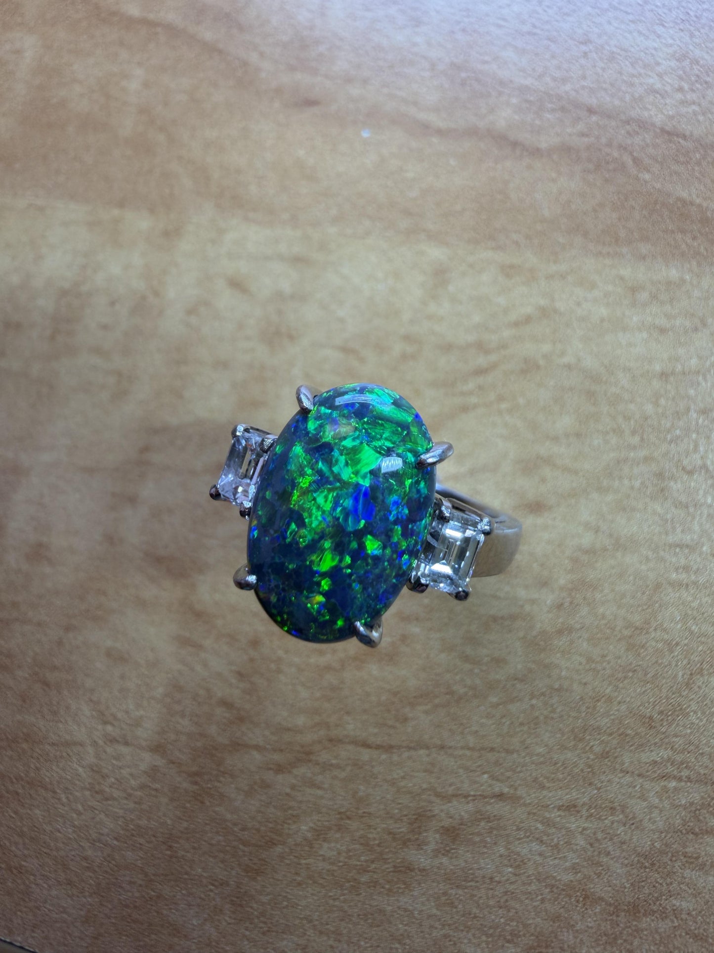 3.60ct Black Australian Opal .60ct Diamond PT Ring