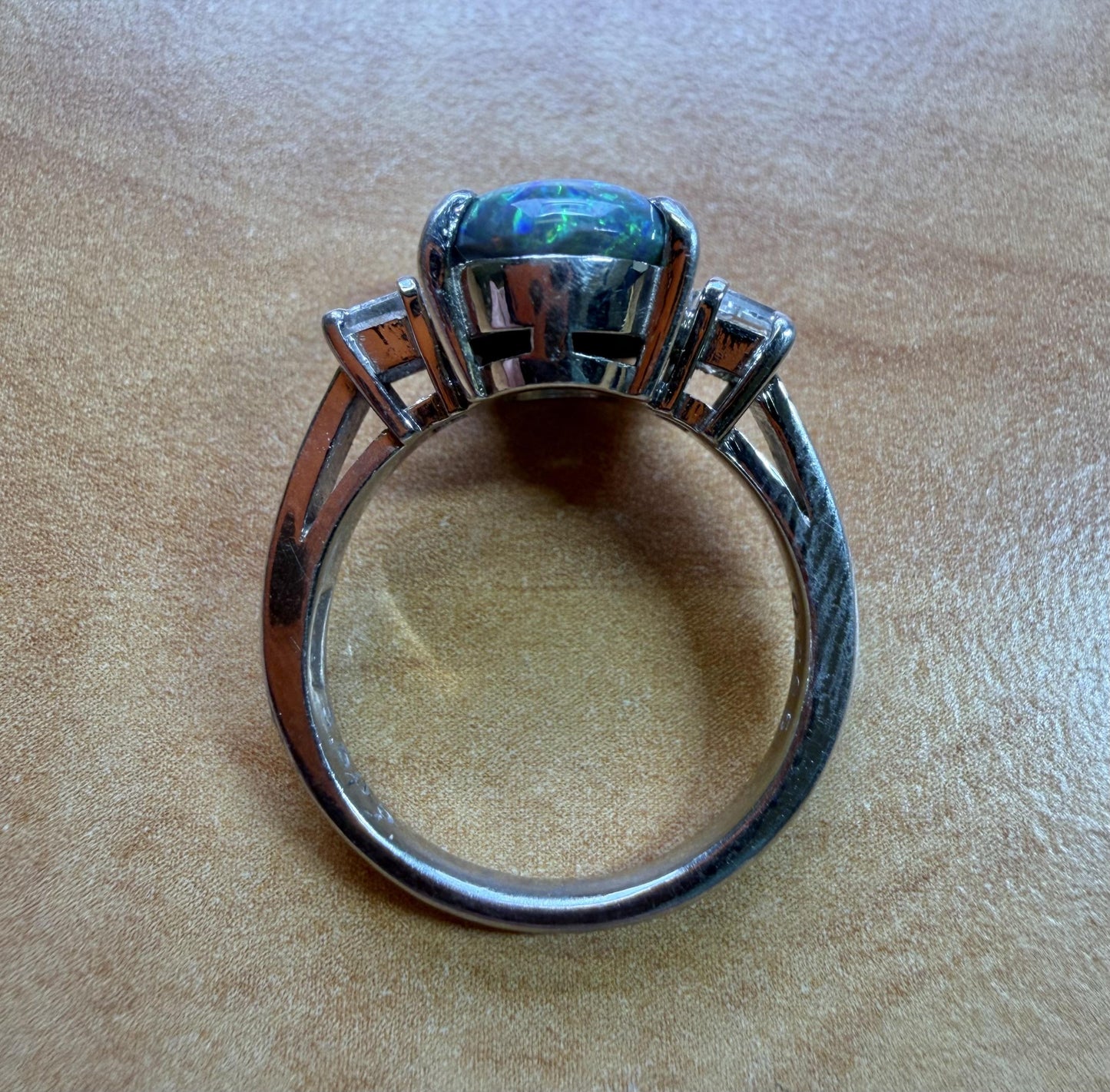 3.60ct Black Australian Opal .60ct Diamond PT Ring