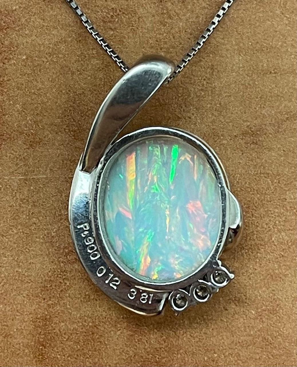 3.81ct Australian Opal .12ct Diamond Platinum Estate Pendant 9.28g 19"