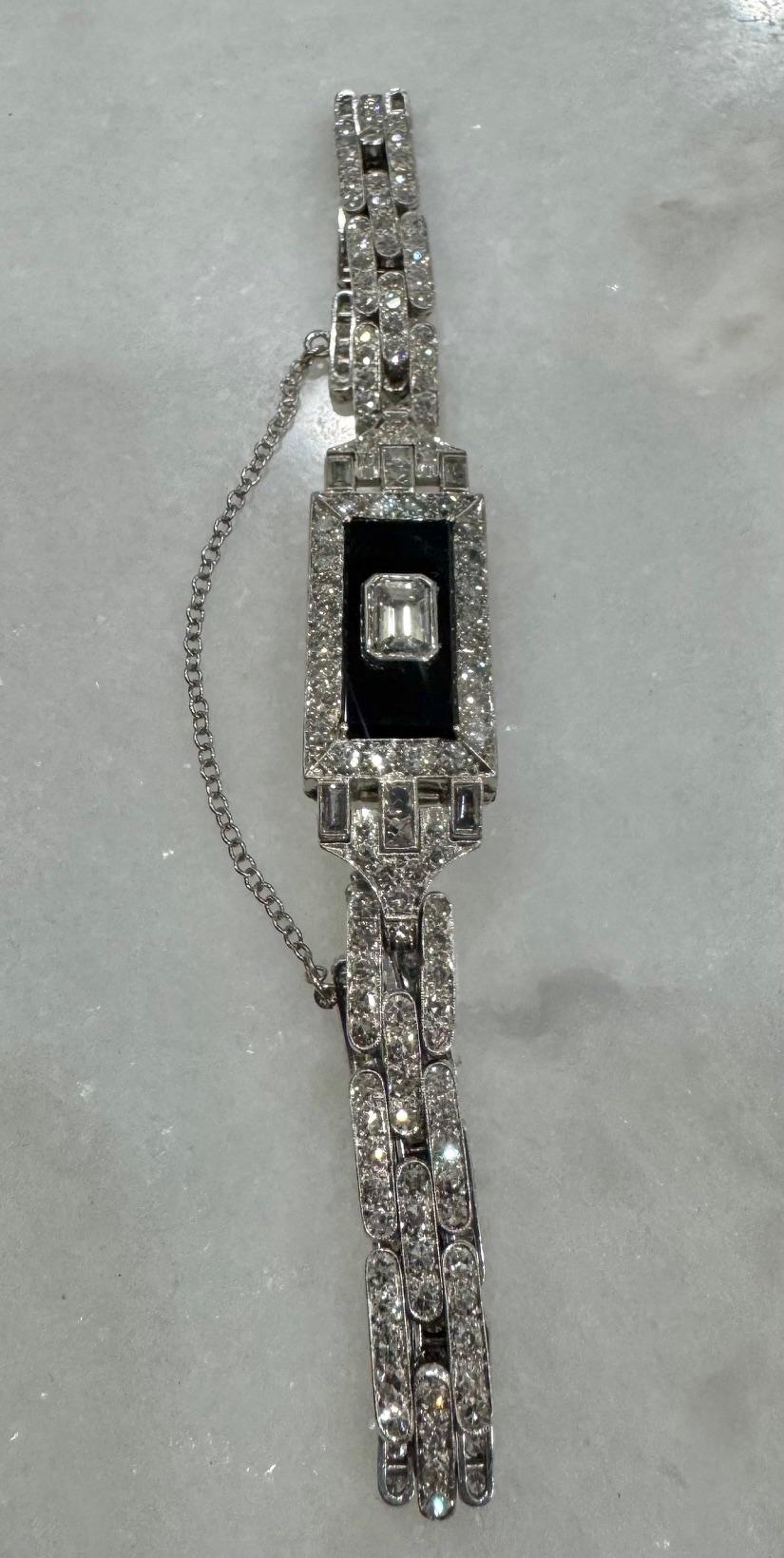 Art Deco .97ct E SI2 Emerald Cut Diamond PT Bracelet (Vintage 1930s) 4.14ct SD