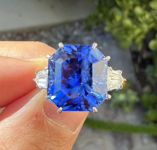 11.77ct Sri Lanka Heated Octagon Sapphire Platinum Ring .82ct Diamond
