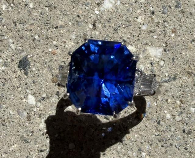 11.77ct Sri Lanka Heated Octagon Sapphire Platinum Ring .82ct Diamond