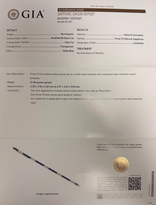 Original Art Deco 8.75ct No Heat Cambodia Royal Blue Sapphire Line Bracelet