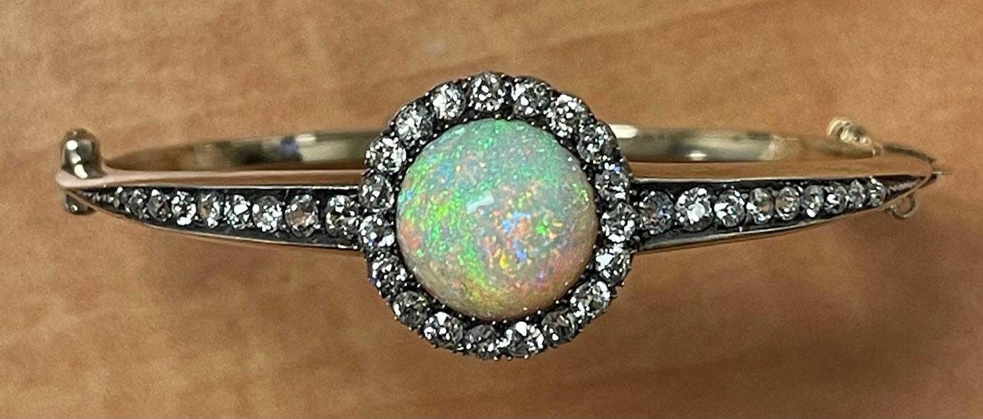 Original Victorian 5ct Mintabie Australian Opal 2ct Old Mine Dia 14KY Bracelet