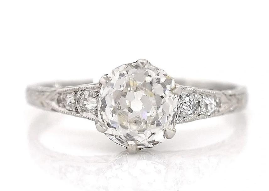 Art Deco PT Ring (Circa 1920s) GIA D VS2 Old Mine Cut Diamond 1.53ct | SD .06ct