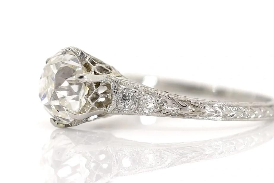 Art Deco PT Ring (Circa 1920s) GIA D VS2 Old Mine Cut Diamond 1.53ct | SD .06ct