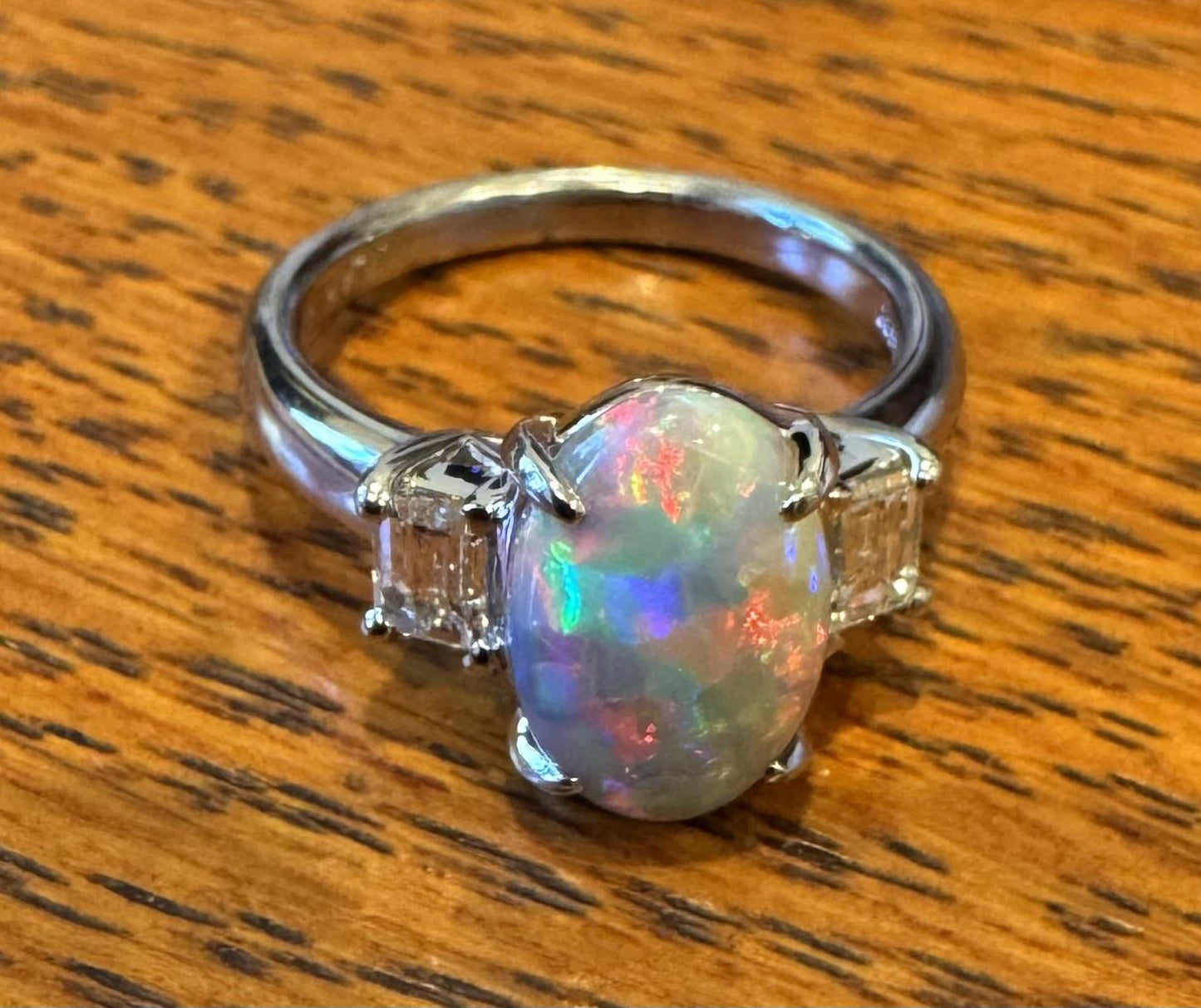 2.06ct Opal .40ct Diamond Platinum Ring