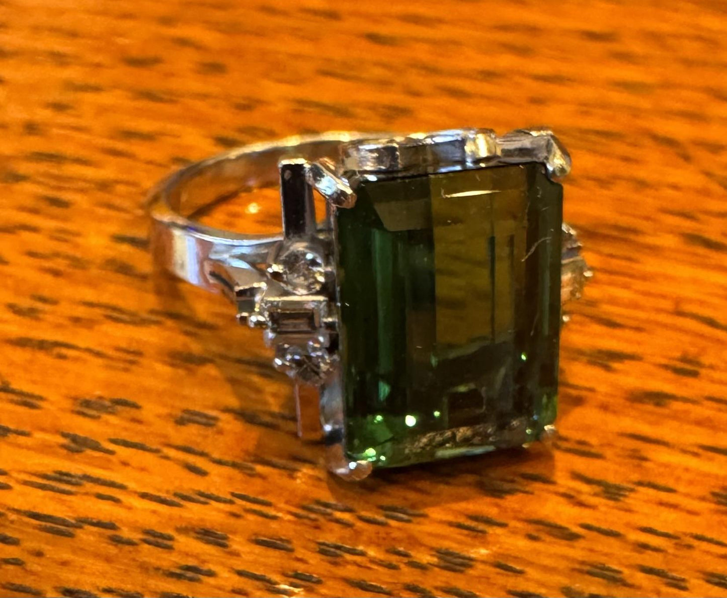 5.25ct Green Tourmaline .23ct Diamond Platinum Handmade Ring