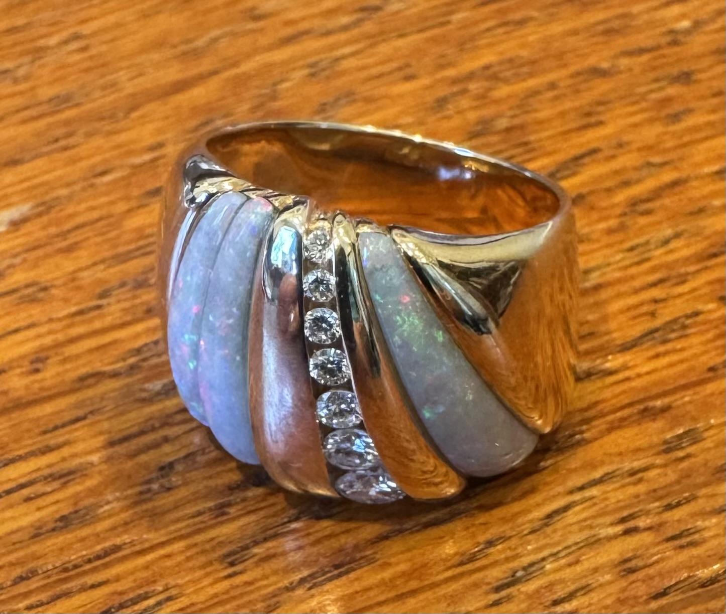 3ct Inlaid Opal .40ct Diamond 14KY Ring 13g 6 Size Signed KBN