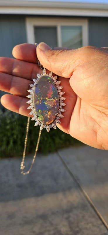 54.28ct Rare Red Lightning Ridge Australian Black Opal Platinum Pendant