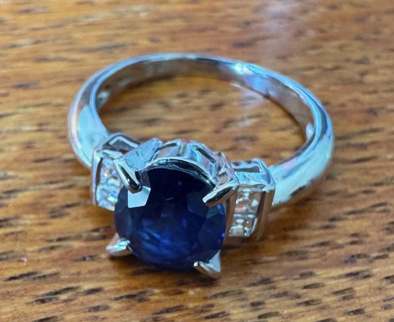 2.47ct Royal Blue Sapphire (No Cert) .18ct Diamond Platinum Ring