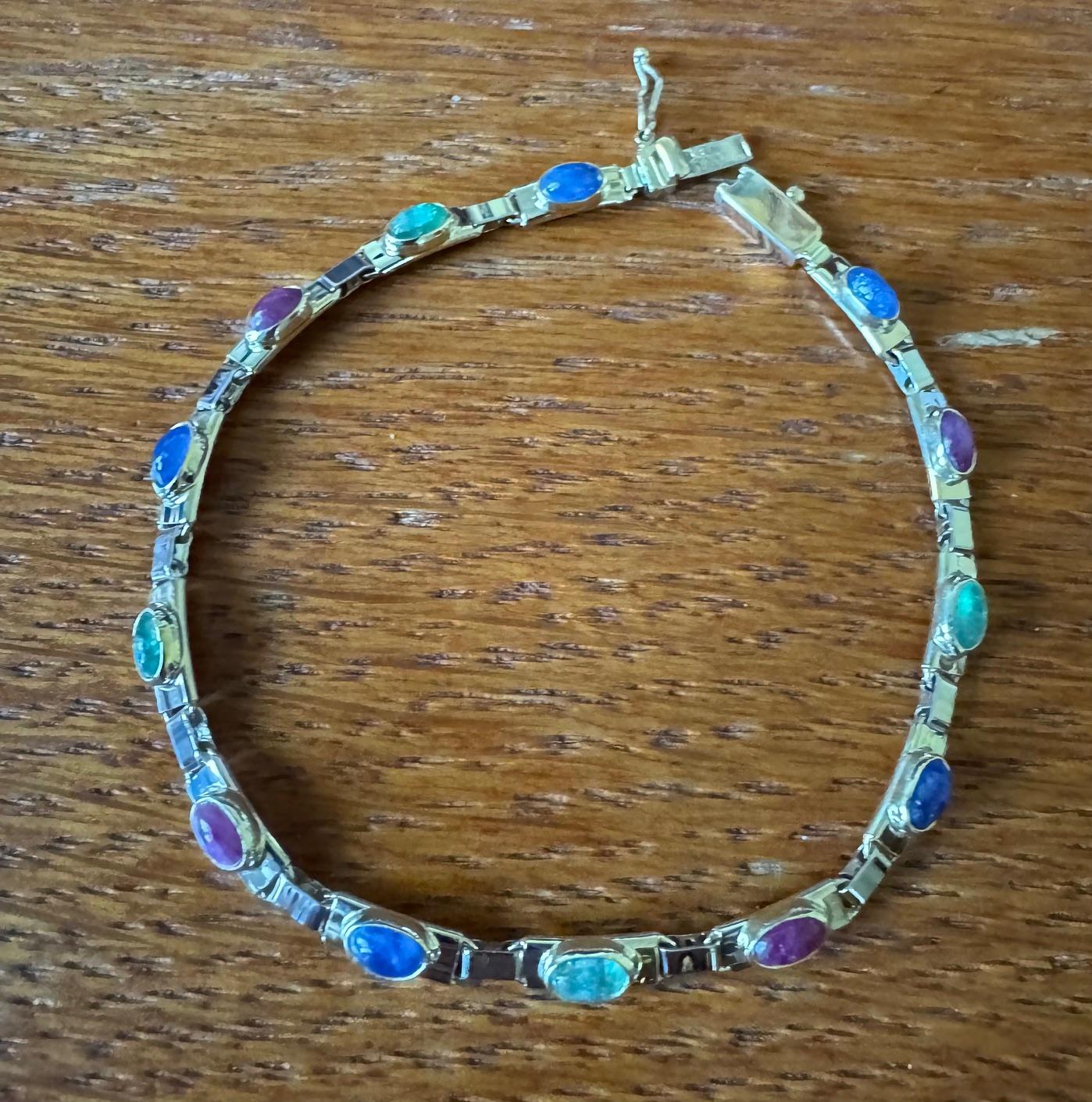 Italian 2.50ct Cabochon Gemstone 14KY Bracelet