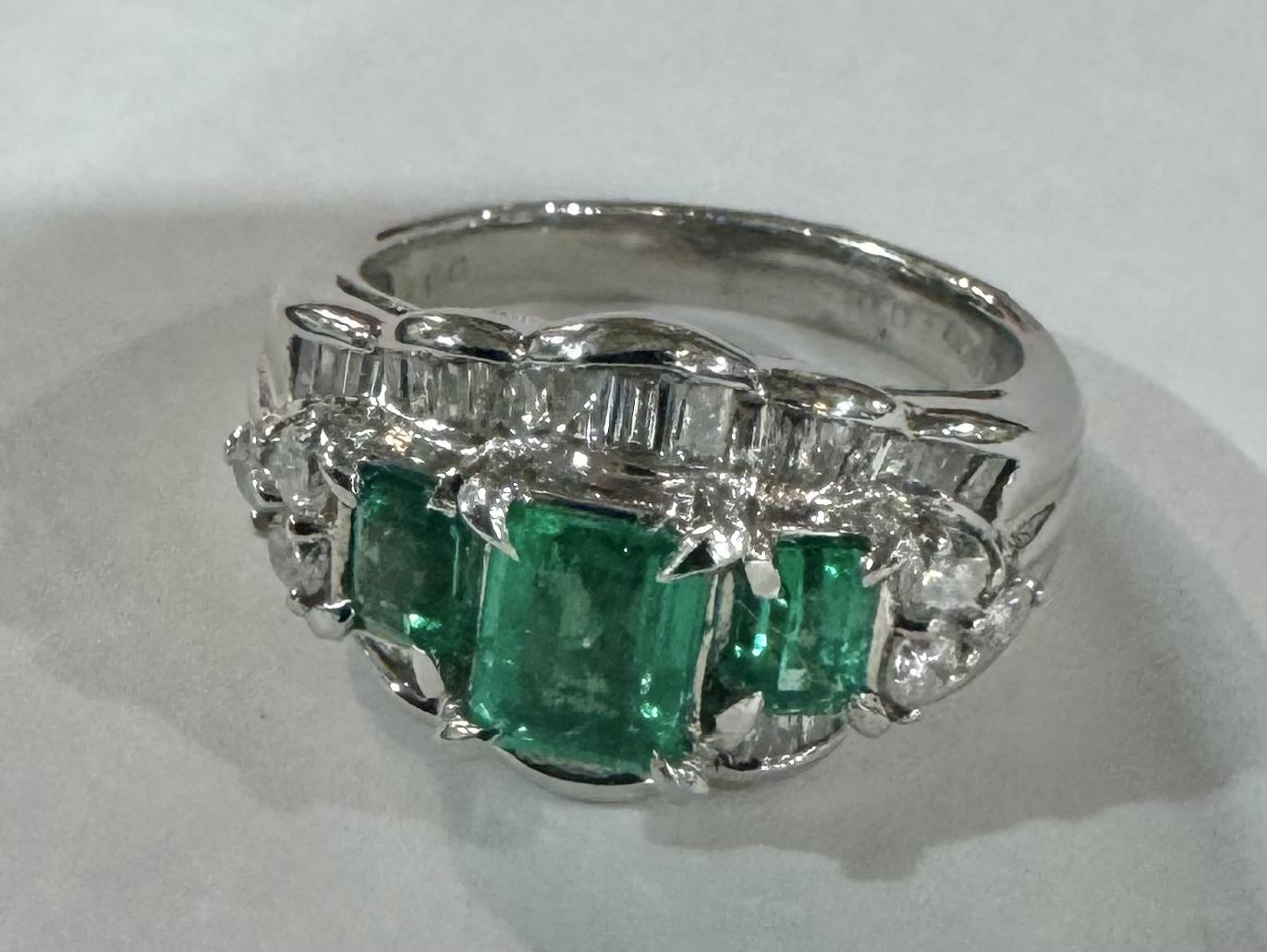 1ct Emerald 1ct Diamond Platinum Ring