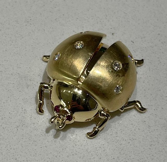 .36ct Diamond 14KY Lady Bug Brooch Signed Dankner 8.30g 1" Length