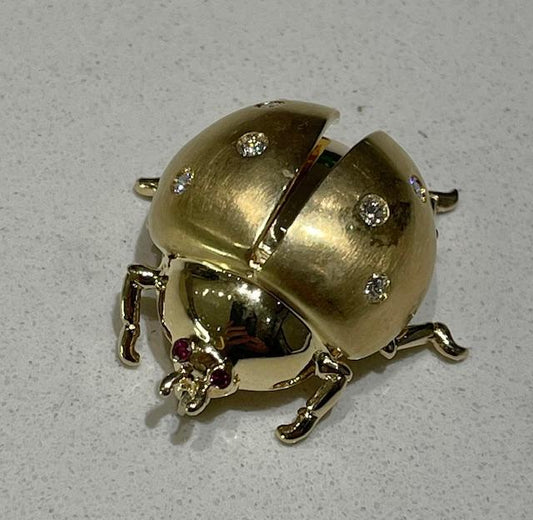 .36ct Diamond 14KY Lady Bug Brooch Signed Dankner 8.30g 1" Length