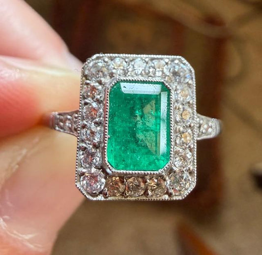 .64ct Colombian Emerald .58ct Diamond PT Handmade Ring