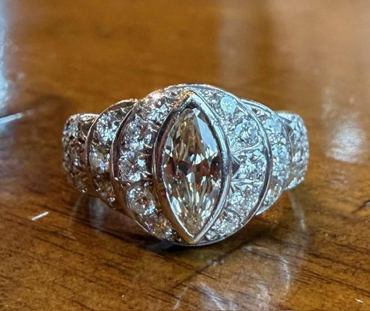.50ct Fancy Yellow Antique Marquise Diamond 18KW Ring
