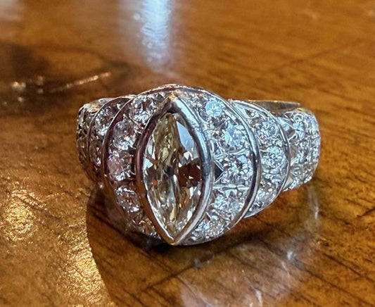 .50ct Fancy Yellow Antique Marquise Diamond 18KW Ring