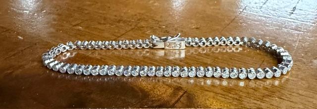 2.43ct Single-cut Diamond Platinum Bezel Set Tennis Bracelet 13g 6"