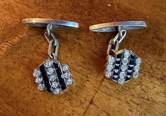Original Art Deco .66ct Single-cut Diamond Platinum Cufflinks (Antique 1920s)